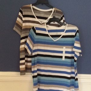 2 striped Croft and Barrow v neck tee shirts